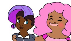 Size: 1280x734 | Tagged: safe, artist:queen-butterpop, pinkie pie, rarity, human, g4, dark skin, heresy, humanized, undercut, why