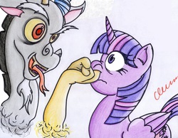 Size: 3277x2540 | Tagged: safe, artist:the1king, discord, twilight sparkle, alicorn, pony, g4, female, high res, mare, nose picking, traditional art, twilight sparkle (alicorn)