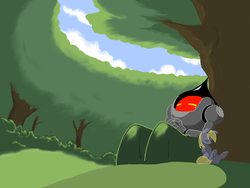 Size: 1024x768 | Tagged: safe, artist:trackpad mcderp, derpy hooves, pegasus, pony, g4, cloud, cloudy, female, flatwoods monster, forest, mare, sky, sleeping, tree