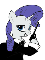 Size: 413x554 | Tagged: safe, rarity, g4, artifact, clothes, crossover, dexterous hooves, female, gun, solo, weapon, who needs trigger fingers