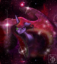 Size: 4590x5183 | Tagged: safe, artist:theonedzaan, oc, oc only, oc:space dementia, alicorn, pony, absurd resolution, alicorn oc, angry, floppy ears, frown, glare, heterochromia, looking at you, nebula, nose wrinkle, solo, space