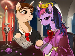 Size: 1024x768 | Tagged: safe, artist:sanaya, twilight sparkle, alicorn, pony, spiders and magic: rise of spider-mane, g4, blushing, crossover, crossover shipping, female, male, mare, peter parker, ponified, pregnant, restaurant, shipping, spider-man, spiders and magic ii: eleven months, spidertwi, straight, twilight sparkle (alicorn)