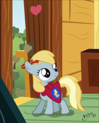 Size: 803x994 | Tagged: safe, artist:midnightblitzz, chirpy hooves, g4, cape, chirpabetes, clothes, clubhouse, cmc cape, crusaders clubhouse, cute, female, filly, solo
