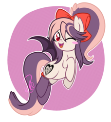 Size: 1738x1909 | Tagged: safe, artist:xwhitedreamsx, oc, oc only, oc:sweet velvet, bat pony, pony, blushing, simple background, solo, transparent background, wink