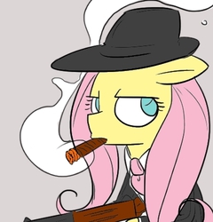 Size: 420x438 | Tagged: safe, artist:thefastlearnerscout, fluttershy, g4, cigar, female, gangster, smoking, solo