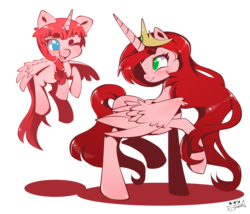 Size: 1400x1200 | Tagged: safe, artist:kiokulovescheesecake, oc, oc only, oc:cherryblossom, oc:roseblush, alicorn, pony, alicorn oc