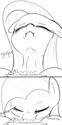 Size: 1000x2000 | Tagged: safe, artist:khorme, fluttershy, breezie, pony, g4, comic, death, eating, fetish, flutterpred, food, hard vore, micro, monochrome, vore