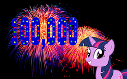 Size: 1440x900 | Tagged: safe, twilight sparkle, g4, 100000, celebration, fireworks, milestone