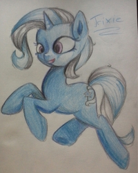 Size: 1200x1500 | Tagged: safe, artist:dinosaurkelsey, trixie, pony, unicorn, g4, female, mare, smiling, solo, traditional art