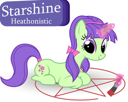 Size: 1280x1024 | Tagged: safe, artist:violetclm, starlight, pony, equestria girls, g4, background human, caption, eco kids, equestria girls ponified, female, magic, paintbrush, pentagram, pigtails, ponified, simple background, solo, white background