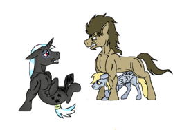 Size: 1024x768 | Tagged: safe, artist:timelord909, derpy hooves, doctor whooves, time turner, oc, pegasus, pony, g4, blank flank, female, mare, muscles, trio