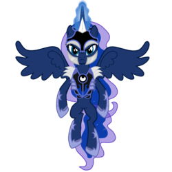 Size: 2200x2200 | Tagged: safe, artist:mrflabbergasted, princess luna, alicorn, pony, g4, armor, female, high res, magic, mare, simple background, solo, spread wings, transparent background, unamused, warrior luna, wings