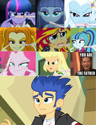 Size: 964x1249 | Tagged: safe, artist:themexicanpunisher, adagio dazzle, applejack, flash sentry, maud pie, pinkie pie, sonata dusk, sunset shimmer, trixie, twilight sparkle, human, equestria girls, g4, exploitable meme, female, flash sentry gets all the mares, flash sentry savior of the universe, male, maury povich, meme, now you fucked up, pregnancy announcement, pregnancy test, pregnancy test meme, ship:flashagio, ship:flashimmer, ship:flashjack, ship:flashlight, ship:maudsentry, ship:pinkiesentry, ship:senata, ship:sentrixie, shipping, straight, twilight sparkle (alicorn)