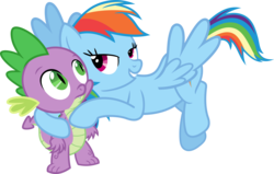 Size: 3550x2262 | Tagged: safe, artist:porygon2z, rainbow dash, spike, dragon, pegasus, pony, g4, bedroom eyes, cuddling, female, flying, high res, hug, love, male, ship:rainbowspike, shipping, simple background, smiling, snuggling, spikelove, straight, transparent background, vector
