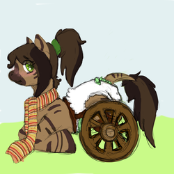 Size: 1100x1100 | Tagged: safe, artist:lazer_the_hyena, oc, oc only, oc:nika, oc:nkechinyerembi, zony, amputee, clothes, diaper, non-baby in diaper, scarf, solo, tail tape, wheelchair