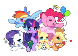 Size: 640x464 | Tagged: safe, artist:kabosu, applejack, fluttershy, pinkie pie, rainbow dash, rarity, twilight sparkle, g4, mane six, pixel art, pixiv