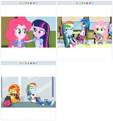Size: 516x552 | Tagged: safe, screencap, aqua blossom, dj pon-3, drama letter, fluttershy, rainbow dash, sophisticata, spike, sunset shimmer, twilight sparkle, vinyl scratch, watermelody, dog, derpibooru, equestria girls, g4, my little pony equestria girls: rainbow rocks, background human, book, coffee, couch, cup, drink, football, frown, grin, gritted teeth, holding, journey book, looking down, looking up, meta, microsoft windows, napkin, sitting, smiling, spike the dog, straw, touch, twilight sparkle (alicorn), upset, walking