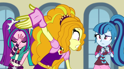 Size: 1366x768 | Tagged: safe, screencap, adagio dazzle, aria blaze, sonata dusk, equestria girls, g4, my little pony equestria girls: rainbow rocks, facepalm, gritted teeth, the dazzlings, upset