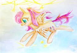 Size: 3699x2585 | Tagged: safe, artist:0okami-0ni, fluttershy, g4, female, high res, solo, traditional art, watercolor painting