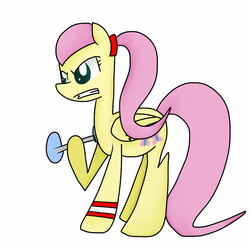 Size: 1000x1000 | Tagged: safe, artist:stormytheloner, fluttershy, g4, exercise, solo, weight lifting