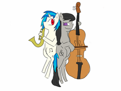 Size: 2048x1536 | Tagged: safe, artist:stormytheloner, dj pon-3, octavia melody, vinyl scratch, g4, cello, duo, musical instrument, saxophone