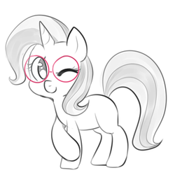 Size: 900x900 | Tagged: safe, artist:pegacornss, trixie, pony, unicorn, g4, cute, diatrixes, female, glasses, mare, monochrome, partial color, smiling, solo, wink