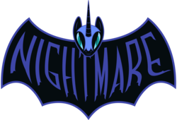 Size: 12000x8165 | Tagged: safe, artist:sirhcx, nightmare moon, g4, 60s, absurd resolution, batman, crossover, design, logo, parody, simple background, transparent background, vector