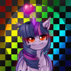 Size: 845x847 | Tagged: safe, artist:anthocat, twilight sparkle, bat pony, pony, g4, apple, female, magic, race swap, solo, telekinesis, twilight sparkle (alicorn)