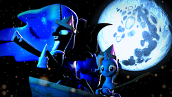 Size: 5760x3240 | Tagged: safe, artist:drdicksamazingstick, nightmare moon, princess luna, trixie, pony, unicorn, g4, 3d, female, mare, source filmmaker