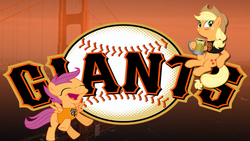 Size: 1024x576 | Tagged: safe, applejack, scootaloo, g4, baseball, major league baseball, mlb, san francisco giants, world series