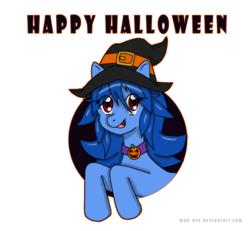 Size: 1350x1248 | Tagged: safe, artist:mok-axe, oc, oc only, blue, happy, hat, looking at you, witch hat