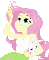 Size: 4250x5140 | Tagged: safe, artist:tyler611, angel bunny, fluttershy, butterfly, equestria girls, g4, my little pony equestria girls: rainbow rocks, absurd resolution, female, simple background, smiling, solo, transparent background, vector