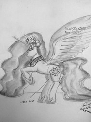 Size: 960x1280 | Tagged: safe, artist:thegreatmewtwo, princess celestia, g4, butt, female, house of the dead, inspired, inspired by concept art, monochrome, pencil, pencil drawing, plot, solo, traditional art, video game, weak point