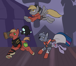 Size: 1024x889 | Tagged: safe, artist:metal-kitty, big macintosh, derpy hooves, twilight sparkle, alicorn, pony, g4, carnival of carnage, crossover, derpy soldier, female, heavy (tf2), heavy mac, mare, medic, medic (tf2), scream fortress, soldier, soldier (tf2), team fortress 2, twi medic, twilight barkle, twilight sparkle (alicorn)