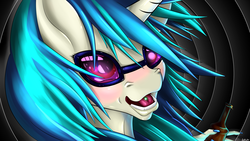 Size: 4000x2250 | Tagged: safe, artist:oneofyouare, dj pon-3, vinyl scratch, anthro, g4, female, solo, tongue piercing