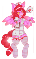 Size: 600x988 | Tagged: safe, artist:lunathyst, oc, oc only, oc:sweetcake, pegasus, anthro, anthro oc, clothes, costume, garter belt, heart, nightmare night costume, nurse, socks, striped socks