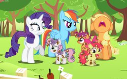 Size: 1132x705 | Tagged: dead source, safe, artist:asika-aida, apple bloom, applejack, rainbow dash, rarity, scootaloo, sweetie belle, earth pony, pegasus, pony, unicorn, g4, angry, cutie mark crusaders, dirty, female, filly, foal, mare, messy, mud, muddy, nose in the air, raised hoof, sheepish, sheepish grin, this will end in bath time