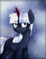 Size: 1417x1814 | Tagged: safe, artist:nao-shii, oc, oc only, oc:silverlay, original species, umbra pony, solo