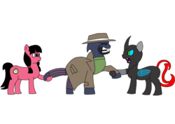 Size: 1024x724 | Tagged: safe, artist:rioumcdohl26, oc, oc only, oc:beanseh, oc:macdolia, oc:necro mortem, earth pony, hybrid, pony, chrysalis army's investigation bureau, curse of the lost kingdom, pigtails, time lady, time travelers