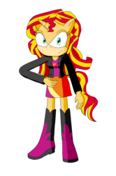 Size: 1020x1536 | Tagged: safe, artist:infinityr319, sunset shimmer, anthro, plantigrade anthro, g4, crossover, simple background, sonic the hedgehog (series), sonicified, style emulation, transparent background