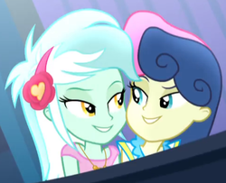 Size: 483x393 | Tagged: safe, bon bon, lyra heartstrings, sweetie drops, equestria girls, g4, my little pony equestria girls: rainbow rocks, female, lesbian, looking at each other, ship:lyrabon, shipping