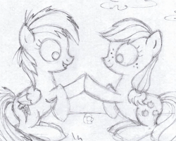 Size: 824x662 | Tagged: safe, artist:nancyksu, applejack, rainbow dash, earth pony, pegasus, pony, g4, animated, clap your hooves, cute, dashabetes, duo, female, filly, frame by frame, grayscale, jackabetes, monochrome, traditional animation, traditional art, younger