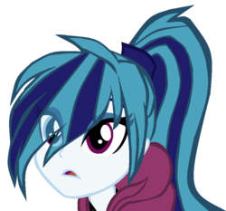 Size: 918x854 | Tagged: safe, sonata dusk, equestria girls, g4, my little pony equestria girls: rainbow rocks, alternate hairstyle, clothes, confused, hoodie, messy hair, see-through, solo
