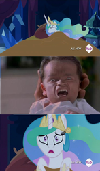 Size: 602x1024 | Tagged: safe, princess celestia, g4, arnold schwarzenegger, celestia's nightmare, exploitable meme, junior (1994), meme, nightmare fuel, uncanny valley