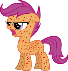 Size: 4770x5000 | Tagged: safe, artist:ex-machinart, scootaloo, pegasus, pony, g4, absurd resolution, abuse, chicken pox, disease, female, filly, foal, hives, irony, measles, pestilence, scootabuse, scootachicken, scootaloo is not amused, sick, simple background, solo, transparent background, vector