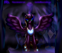 Size: 4000x3429 | Tagged: safe, artist:pshyzomancer, princess cadance, g4, clothes, crown, halloween, hidden messages, jewelry, nightmare cadance, nightmare night, nightmarified, peytral, regalia, shoes, sombra eyes