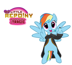 Size: 574x521 | Tagged: safe, artist:bgkyouhen, rainbow dash, pegasus, pony, g4, bipedal, clothes, crossover, female, mare, open mouth, repo! the genetic opera, simple background, solo, white background, zydrate