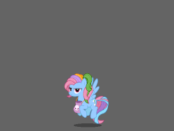 Size: 1425x1080 | Tagged: safe, artist:khuzang, artist:poison--hearts, part of a set, rainbow dash, rainbow dash (g3), pegasus, pony, g3, g4, animated, bag, candy, clothes, cosplay, costume, eating, fake cutie mark, feed bag, female, flying, g3 to g4, generation leap, halloween, puffy cheeks, rainbow dash always dresses in style, simple background, skull, solo