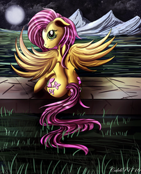 Size: 2148x2640 | Tagged: safe, artist:calebp1716, fluttershy, g4, both cutie marks, butt, female, floppy ears, high res, plot, solo, spread wings