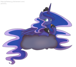 Size: 1024x908 | Tagged: safe, artist:jayivee, princess luna, g4, candy corn, cloud, eating, female, simple background, solo, transparent background